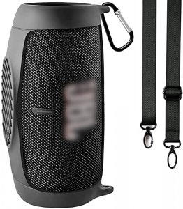 Silicone Case Cover for JBL Charge 5 Portable Bluetooth Speaker, Travel Gel Soft Skin,Waterproof Rubber Carrying Pouch with Strap(Black)