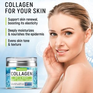 Collagen Cream - Anti Aging Face Moisturizer - Day & Night - Made in USA - Natural Formula with Hyaluronic Acid & Vitamin C - Cleanse, Moisturize, an