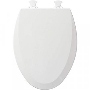 BEMIS 1500EC 390 Toilet Seat with Easy Clean & Change Hinges, ELONGATED, Durable Enameled Wood, Cotton White