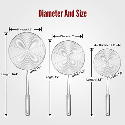 3 Sizes Stainless Steel Spider Strainer Skimmer Spoon Long Handle