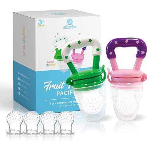Baby Fruit Pacifer Feeder 2 Pack Perfect for Introducing Solid Foods 6-12  Months Fresh Food Feeder Baby Chupon para Frutas de Bebe (Pink and Green) 