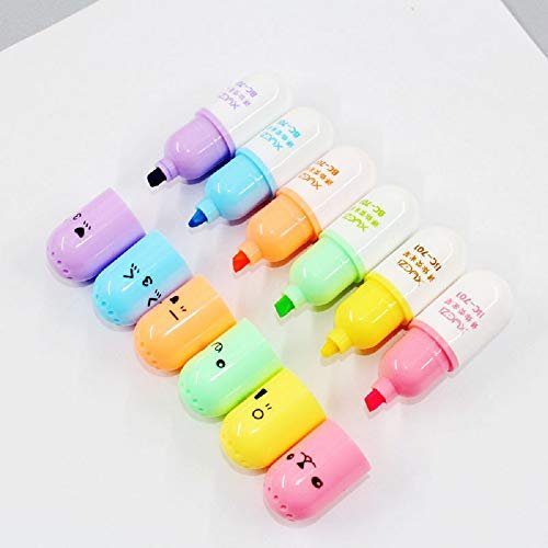 Zonon 12 Pieces Mini Pill Shaped Highlighter Pens Cute Face Graffiti Marker  Pens Girls Stationery Kawaii Pens for Students Office School Home