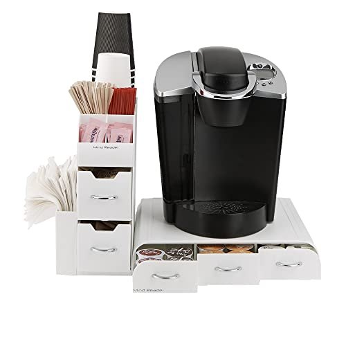 Mind Reader Anchor Collection, 11-Compartment Coffee Cup and Condiment  Organizer with 2 Drawers, White