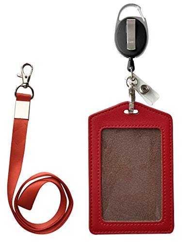 Boshiho Vertical Style Leather ID Card Badge Holder with Keychain Lanyard  (Black with Keychain) : : Office Products