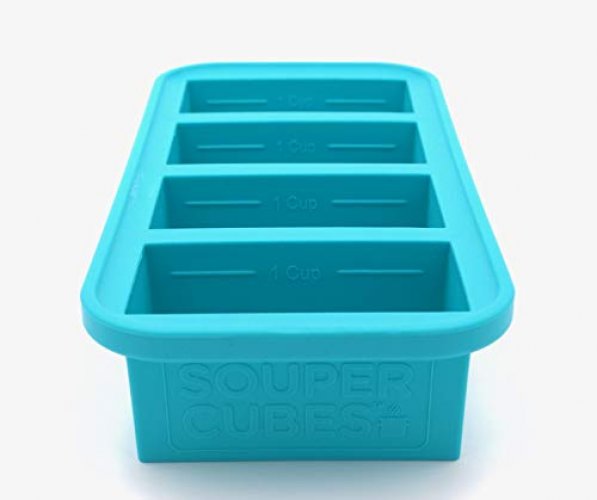 Souper Cubes 1-Cup Extra-Large Silicone Freezing Tray with Lid - makes 4  perfect 1cup portions - freeze soup broth or sauce 