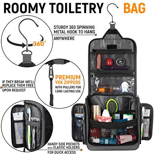 Travel Hanging Toiletry Bag for Women, Extra Large Makeup Bag, Holds  Full-Size Shampoo, with Jewelry Organizer Compartment, Waterproof Cosmetic  Bag, Toiletries Kit Set with Trolley Belt, Black 