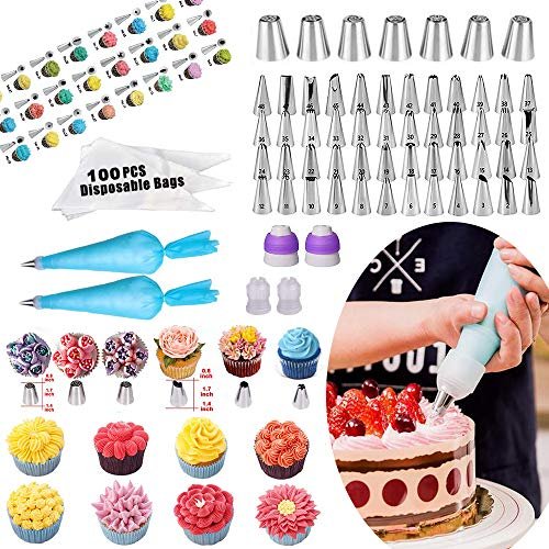 100PCS Cake Decorating Supplies Kit with Turntable,48 Icing Tips Baking  Tool Set