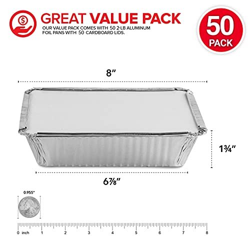 Fit Meal Prep 50 Pack 1 lb Aluminum Foil Pans with Clear Lids, 6 x 5 x 2  Disposable Aluminum Food Take Out Containers, Heavy Duty Aluminum Baking  Pan