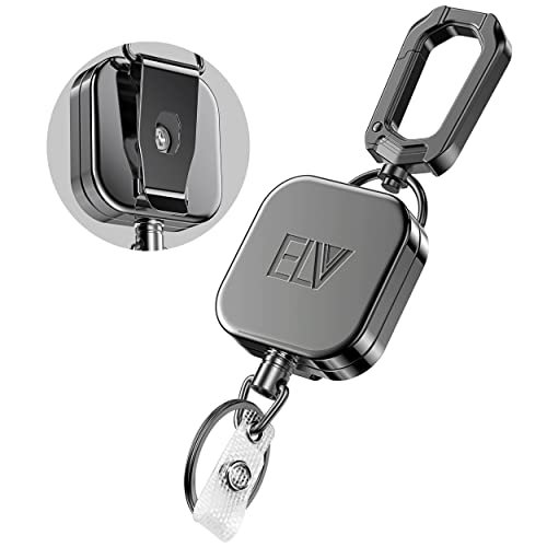  ELV Retractable ID Badge Holder: Heavy Duty Metal Retractable  Keychain Badge Reel with Carabiner Belt Clip - 31” Strong Cord : Office  Products