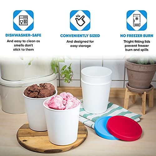Lin Ice Cream Containers 4-Pack - 1Quart Reusable Round Storage