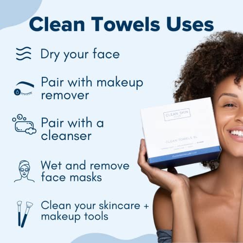 Clean Skin Club Clean Towels | Worlds 1ST Biodegradable Face Towel |  Disposable Makeup Removing Wipes | Dermatology Tested & Approved | Vegan 