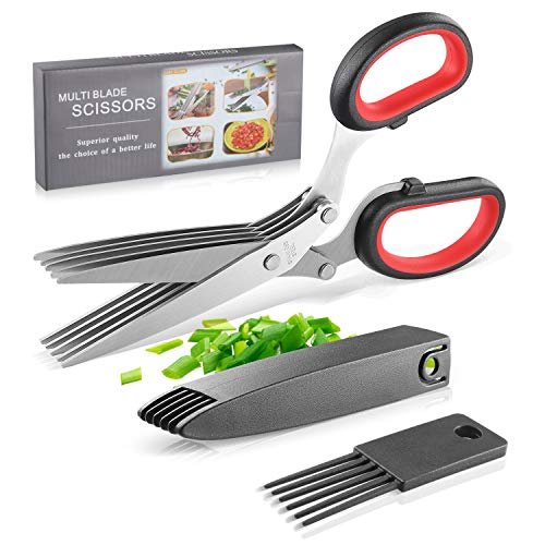 Herb Scissors Set, Kitchen Scissors with 5 Blades and Cover, Multipurpose  Cutting Kitchen Herb Shears with Safety Cover and Cleaning Comb for Cutting