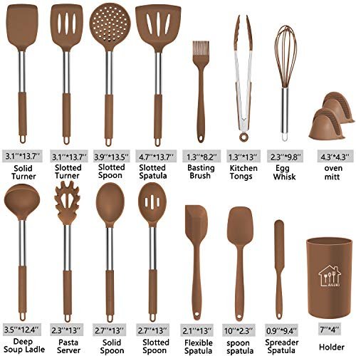 MIBOTE 17 Pcs Silicone Cooking Kitchen Utensils Set with Holder, Wooden  Handles BPA Free Non Toxic S…See more MIBOTE 17 Pcs Silicone Cooking  Kitchen