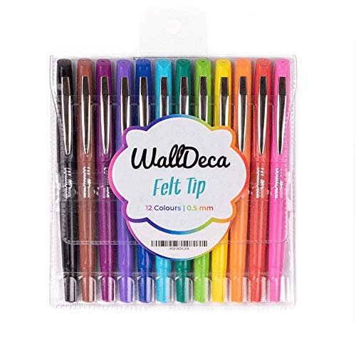 WallDeca Felt Tip Pens, Fine Point (0.5mm), Assorted Rainbow Colors, 12 Count | Made for Everyday Writing, Journals, Notes and Doodling (12 Pack)