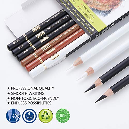 Professional Drawing Set - MARKART 10 Pieces Soft Medium and Hard Charcoal  Pencils for Drawing, Sketching, Shading