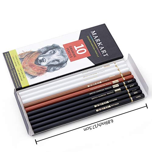 Markart Professional Colored Charcoal Pencils Drawing Set, 10