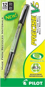 PILOT Precise V5 BeGreen Liquid Ink Rolling Ball Stick Pens Black Ink, 12-Pack (26300)