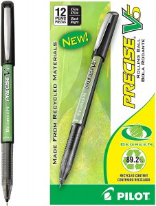 PILOT Precise V5 BeGreen Liquid Ink Rolling Ball Stick Pens Black Ink, 12-Pack (26300)
