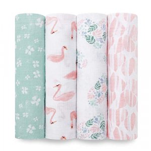 aden + anais Essentials Swaddle Blanket, Muslin Blankets for Girls & Boys, Baby Receiving Swaddles, Wearable Swaddling Set, 4 Pack, Briar Rose