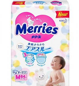 Diapers Size Medium (13-24 lbs) 64 counts Merries Diapers Bundle with Americas Toys Wipes Baby Diapers Tape Type Safe Materials, Indicator Prevents
