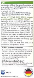 Bioblas Hair Loss Garlic Shampoo for Men and Women with Unscented & Odorless Natural Oil Treatment, Halal, Dermatologically (13oz)