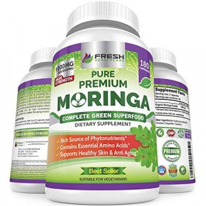 Moringa Oleifera 180 Capsules 100% Pure Leaf Powder Max 1000mg Per Serving Complete Green Superfood Supplement Full 3 Month Supply Pure Miracle Tree