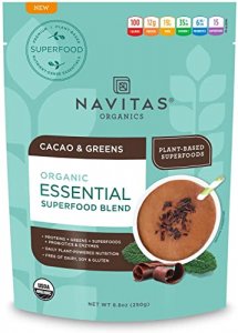 Navitas Organics Essential Superfood Protein Blend, Cacao & Greens, 8.8 oz, Bag, 10 Servings Organic, Non-GMO, Gluten-Free, Plant-Based Protein