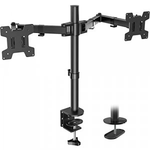 WALI Dual LCD Monitor Fully Adjustable Desk Mount Stand Fits 2 Screens up to 27 inch, 22 lbs. Weight Capacity per Arm (M002), Black