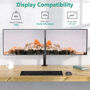 WALI Dual LCD Monitor Fully Adjustable Desk Mount Stand Fits 2 Screens up to 27 inch, 22 lbs. Weight Capacity per Arm (M002), Black