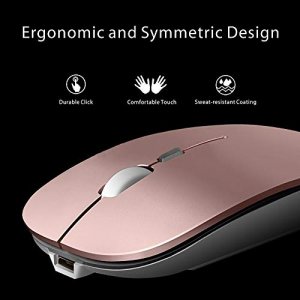 Q5 Slim Rechargeable Wireless Mouse, 2.4G Portable Optical Silent Ultra Thin Wireless Computer Mouse with USB Receiver and Type C Adapter (Rose Gold)