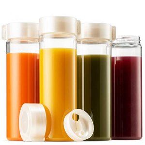 Komax Juice Bottles 18.5-oz Set-of-4 Reusable Juice & Smoothie Bottles Premium BPA-Free Plastic, Shatterproof, Leakproof