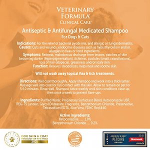 Veterinary Formula Clinical Care Antiseptic and Antifungal Shampoo for Dogs and Cats, 16 oz Medicated Shampoo to Relieve, White (FG01320)