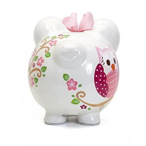 Child to Cherish Ceramic Piggy Bank for Girls, Pink Dotted Owl