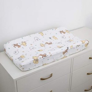 Disney Winnie The Pooh Classic Pooh 100% Cotton Quilted Changing Pad Cover, Ivory/Butter/Aqua/Orange