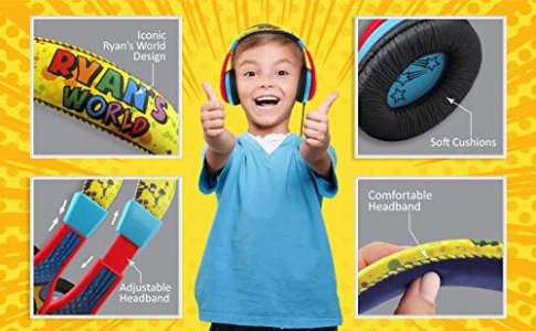 Ryans World Kids Headphones, Adjustable Headband, Stereo Sound, 3.5Mm Jack, Wired Headphones for Kids, Tangle-Free, Volume Control, Foldable, Childre