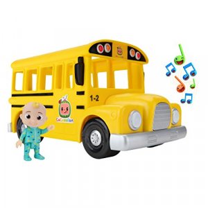CoComelon Official Musical Yellow School Bus, Plays Clips from Wheels on The Bus, Featuring Removable JJ Figure Toys for Babies, Toddlers, and Kids
