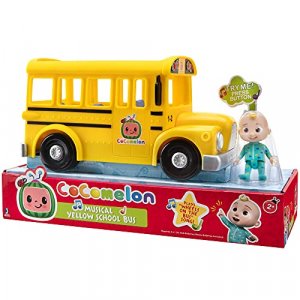 CoComelon Official Musical Yellow School Bus, Plays Clips from Wheels on The Bus, Featuring Removable JJ Figure Toys for Babies, Toddlers, and Kids
