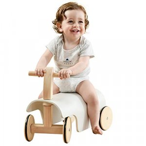 labebe Wooden Balance Walker White for Toddler 1 Year Old & Up, Kids Ride-On Toys Wheels, Infant Riding Wood Strollers, Push Walkers Toy Boy/Girl