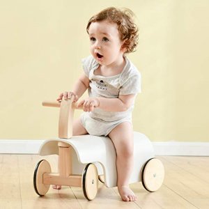 labebe Wooden Balance Walker White for Toddler 1 Year Old & Up, Kids Ride-On Toys Wheels, Infant Riding Wood Strollers, Push Walkers Toy Boy/Girl