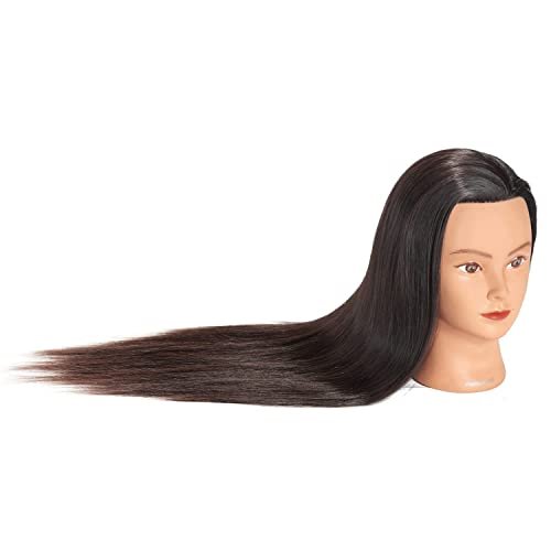 Hairginkgo Mannequin Head 26-28 Super Long Synthetic Fiber Hair Manikin Head Styling Hairdresser Training Head Cosmetology Doll Head for Cutting