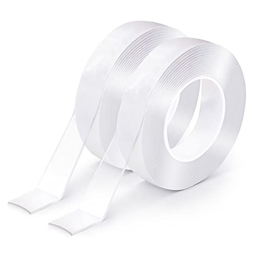 Ezlifego Double Sided Tape Heavy Duty(Extra Large Pack of 2 Total 396 inch) Nano Double Sided Adhesive Tape Clear Mounting Tape Picture Hanging Strip