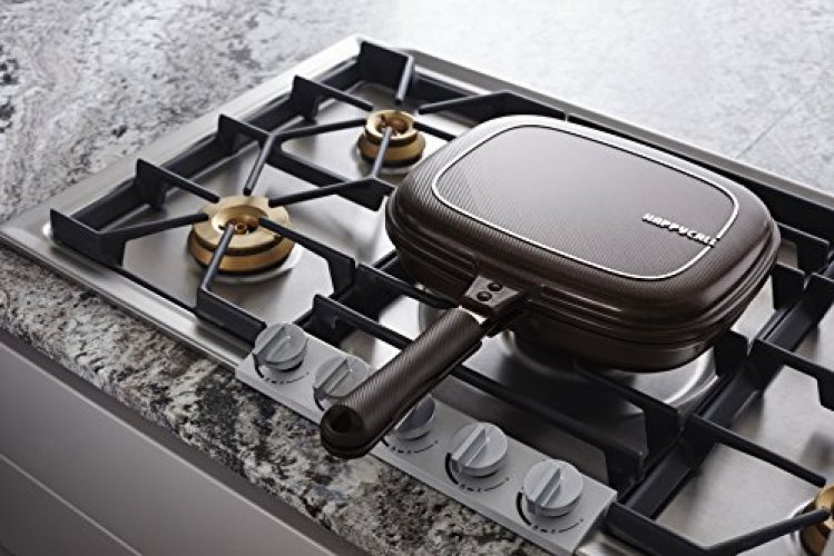 Happycall Titanium Nonstick Double Pan, Omelette Pan, Flip Pan, Square,  Dishwasher Safe, PFOA-free, Brown (Jumbo Grill)