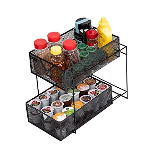 Mind Reader 2 Tier Metal Mesh Storage Baskets Organizer, Black