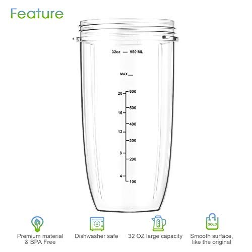 UPGRADE Replacement 32oz NutriBullet Blender Cups & Blade Part Compatible  with 600w/900w Blender (7 Pieces)