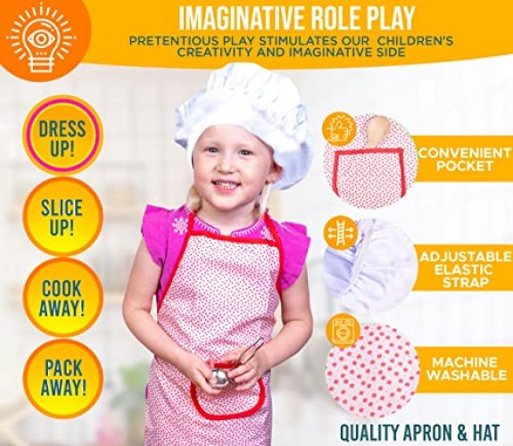 35 Pcs Kitchen Pretend Play Accessories Toys,Cooking Set with Stainless  Steel Cookware Pots and Pans Set,Cooking Utensils,Apron,Chef Hat,and  Cutting