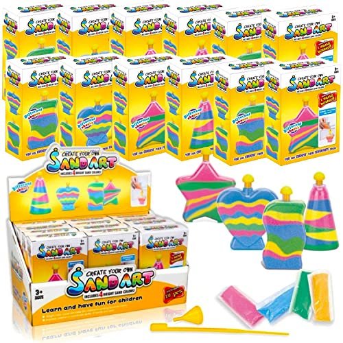 12 Pack: Sand Art Kits for Kids - Create Your Own Colored Sand Art,  Includes 12 Bottles, Funnels, Sticks, 48 Bags of Sand for Arts and Crafts