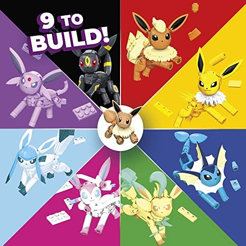 MEGA Pokemon Action Figure Building Toys for Kids, Every Eevee Evolution  with 470 Pieces, 9 Poseable Characters, Gift Idea