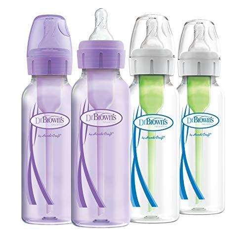 Dr. Brown's Natural Flow Anti-Colic Options+ Narrow Glass Baby Bottle 8  oz/250 mL, with Level 1 Slow Flow Nipple, 2 Pack, 0m+