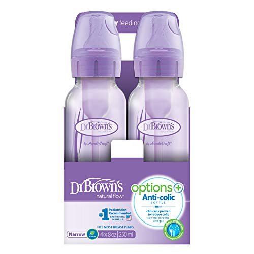  Dr. Brown's Natural Flow Anti-Colic Options+ Narrow Glass Baby  Bottle 8 oz/250 mL, with Level 1 Slow Flow Nipple, 2 Pack, 0m+ : Baby