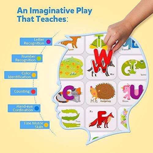 Preschool Learning Educational Montessori Toys Gift for Kids Baby ABC Wooden Letters Jigsaw Numbers Alphabets Puzzles Flashcards for Age 2 3 4 Years Old Alphabet Numbers Toddler Flash Cards 